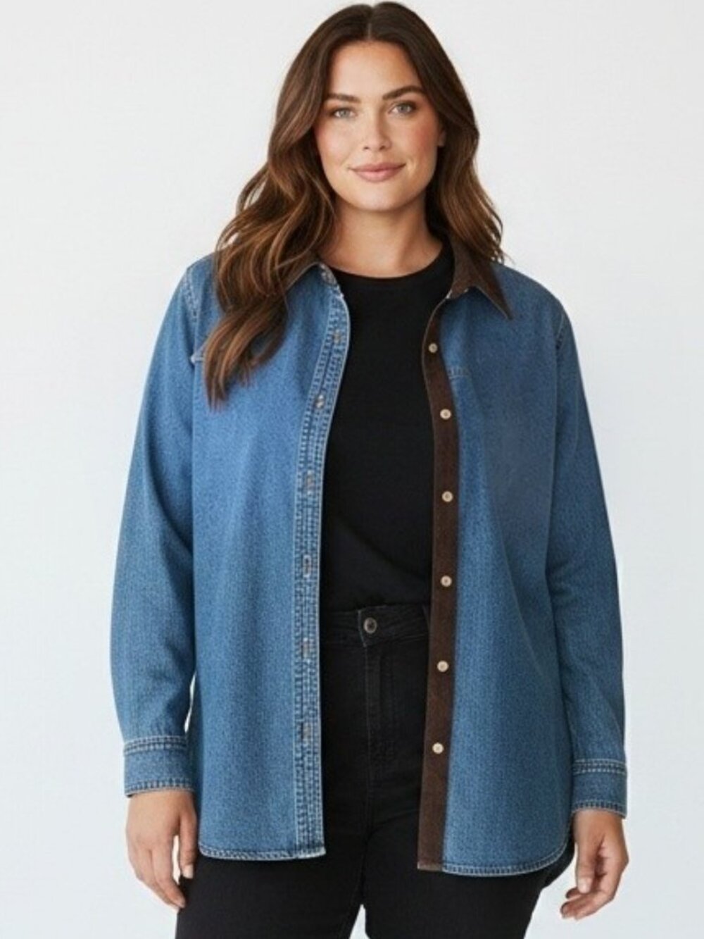 Vintage Casual Corner Annex Woman 3X Denim Shirt Black Suede Trim Y2K